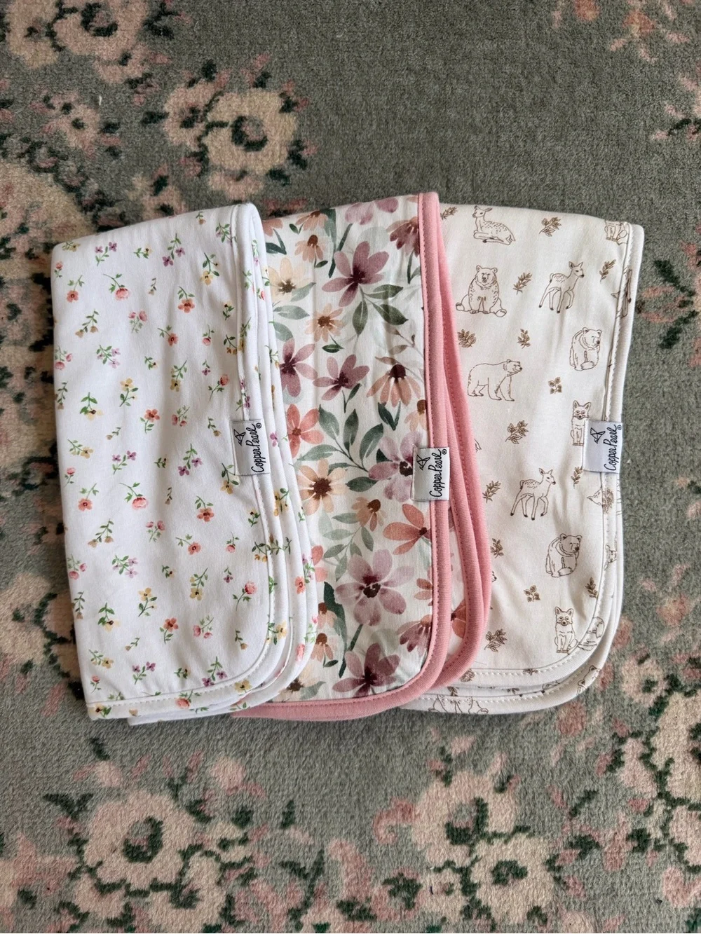 COPPER PEARL Baby Burp Cloth Set - Floral set of 3